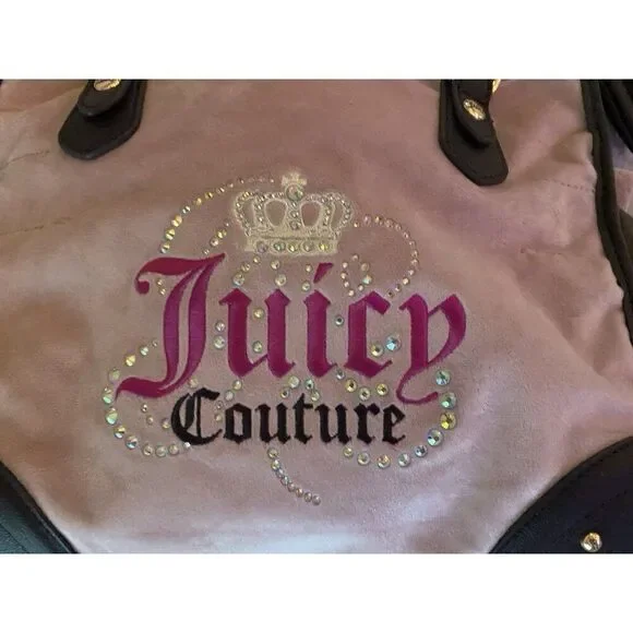 Juicy Couture DREAMY JUICY TOTE Pink Dusty Blush Chocolate W/Coin Purse Velour